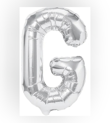 Balon Folie Metalizata Litera G, Flippy, 80 cm, Umflati cu Heliu sau Aer, Ambalaj Individual, Pai inclus, Argintiu