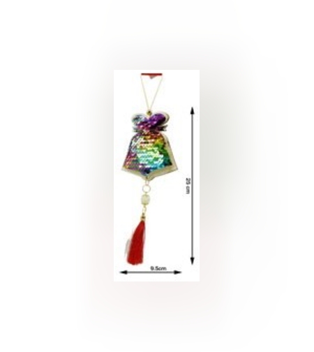 Ornament de brad clopotel cu paiete model 2, Flippy, multicolor, lemn, 36 cm