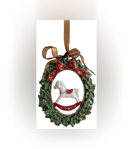 Decoratiune de Craciun, Flippy, pentru Brad, Model Ghirlanda cu Calut, 8.5 x 6.5 cm, din Rasina, Multicolor