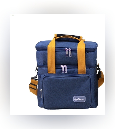 Geanta Termica, Flippy, 2 Compartimente Separate, Multifunctionala, Impermeabila, Manere si Curea de Umar, 25.5x18x30 cm, Albastru