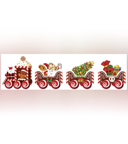 Decoratiune de Craciun, Flippy, pentru Gradina, Tip Trenulet, 4 Figurine + Bete de Infipt in Pamant, din Plastic, Impermeabil, Model Tren cu Omul Briosa, Multicolor