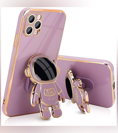 Husa de Protectie TPU 2in1, Flippy, pentru Apple iPhone 14 Pro, Astronaut cu Suport, Antisoc, Rezistenta la Impact, Protectie Camera, Mov