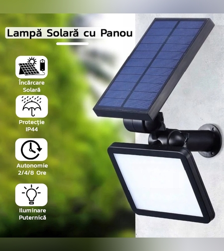 Lampa solara pentru terasa/gradina 48 de LED-uri Flippy, cu 2 moduri de fixare, senzor de lumina, IP44, material ABS, 5W, 80 lm, 26.5 cm x 14 cm, Alb Rece