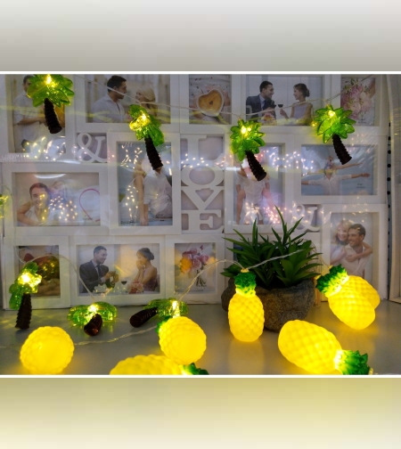 Instalatie de Craciun, Flippy®, Tip Sir cu Baterii, 1.5 m, 10 LED-uri, Model Ananas, Galben