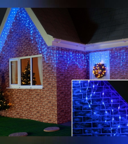 Instalatie de Craciun, Flippy®, Tip Franjuri, 7 m, 200 LED-uri, Interconectabila, Albastru