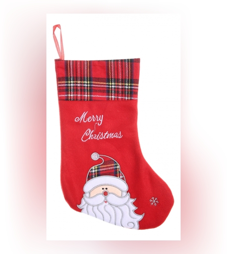 Ciorap Cadouri, culoare rosie, imprimeu Mos Craciun ,marimea 15x30 cm, Flippy