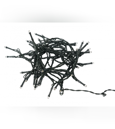 Instalatie Craciun, 8 metri, 50 de LED-uri, alb cald, telecomanda 8 functii, cu energie solara, fir negru, liniar, interior/exterior, Flippy