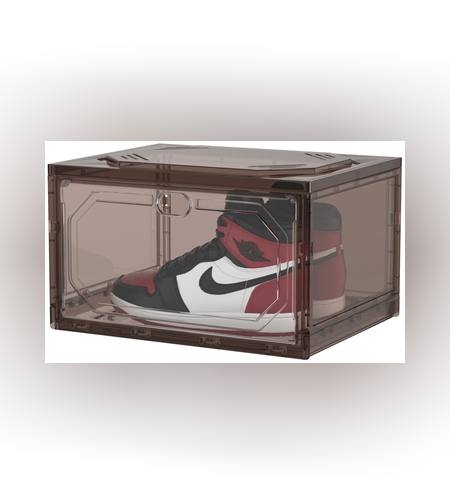 Organizator de Pantofi, Flippy, din PP+ABS, Usa Laterala Magnetica, Rezistenta la Praf, Anti-Oxidare, Utilizare Multipla, 36 x 28 x 21 cm, Gri Transparent