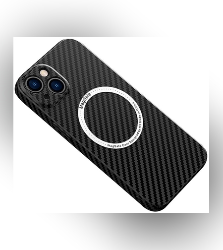 Husa de protectie pentru iPhone 14 Plus, Flippy, Magnetica, MagSafe, Carbon Fiber Protectie Antisoc, Negru