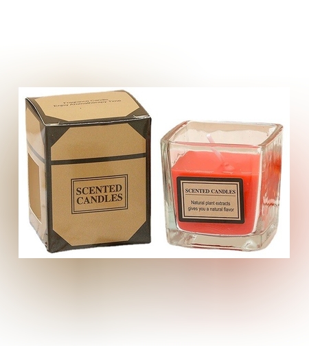 Lumanare Parfumata, Flippy, Model Pahar Transparent, cu Ulei Esential, 4.8 x 5.4 x 5.5 cm, Aroma de Capsuni, Rosu