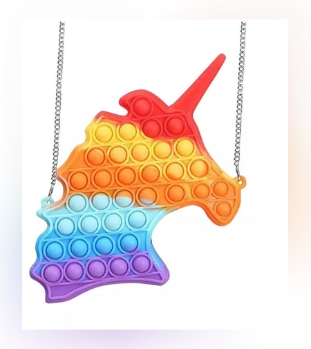 Jucarie antistres din silicon, Flippy, Geanta Pop It, Unicorn, Multicolor