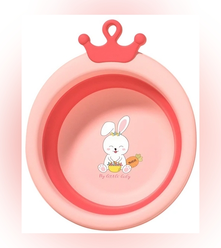 Cada Pliabila pentru Baie pentru Copii, Flippy, Cadita pentru Bebelusi, Model Rotund cu Iepuras, Roz, 30x31x3.5 cm, 3.3 L