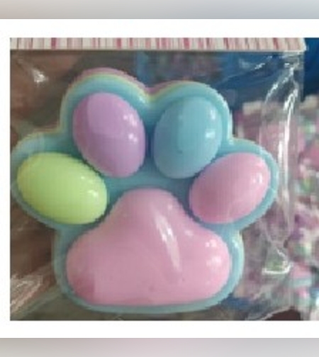 Jucarie Antistres Squishy, Flippy, cu Revenire Lenta, Labuta de Pisica Pufoasa, 8.5 x 7.5 cm, Ambalaj Transparent, Albastru Roz deschis