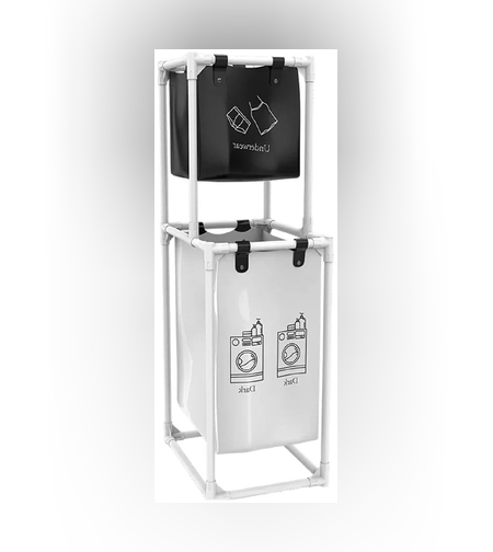 Cos de Rufe, Flippy, cu 2 Etaje, 2 Cosuri, Cadru de Otel Inoxidabil, 97x44x31 cm, Alb