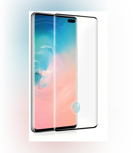 Folie Sticla Securizata Curbata Flippy pentru Samsung S10 Plus cu recunoastere a amprentelor digitale, 9H, lipici margine, contur negru