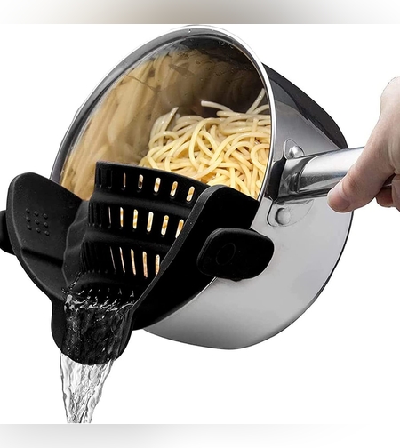 Strecurator Filtru pentru Vase, Flippy, din Silicon Rezistent la Temperaturi Inalte, Universal, Paste, Legume, Fructe, 23x12.5x6.7 cm Negru