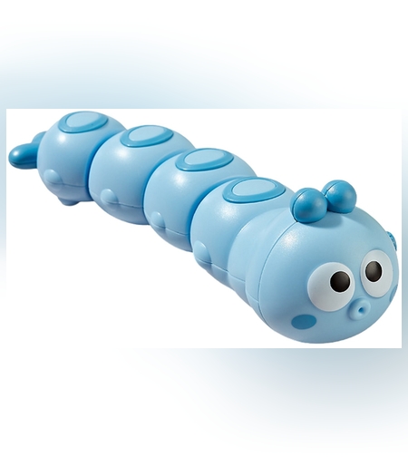 Jucarie mecanica pentru copii Flippy, omida haioasa, material ABS, cu cheita, distractiva, se taraste, se misca, 15 x 4 cm, albastru