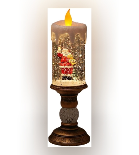 Decoratiune Luminoasa, Flippy, Lampa de Craciun, cu Lumina LED, Ornament Model Sfesnic cu Lumanare, Mos Craciun, 26x8.5x8.5 cm, Auriu