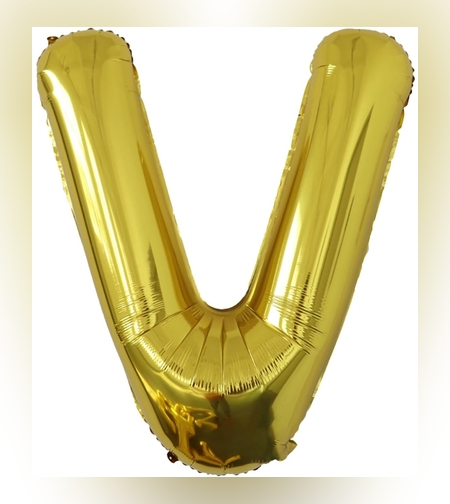 Balon Folie Metalizata Litera V, Flippy, 80 cm, Umflati cu Heliu sau Aer, Ambalaj Individual, Pai inclus, Auriu