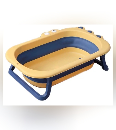 Cada Pliabila pentru Baie, Flippy, din PP+TPR, pentru Copii 0-6 Ani, Model Crocodil, Dop de Scurgere, 80x54x21 cm, Galben/Albastru