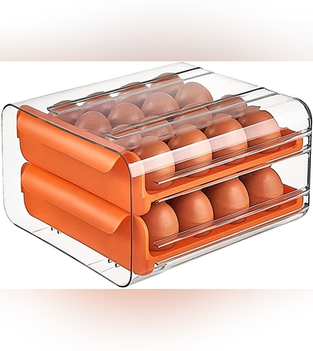 Suport pentru Oua, Flippy, Strat Dublu, Capacitate 32 de Oua,  23.5x21.5 cm, din Plastic, Portocaliu