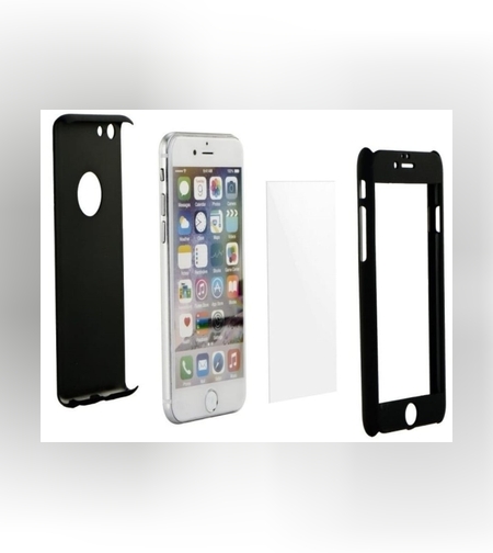 Set Husa si Folie de Protectie, Flippy, Compatibila cu Apple iPhone X, Full Cover 360°, Plastic + Sticla, Negru