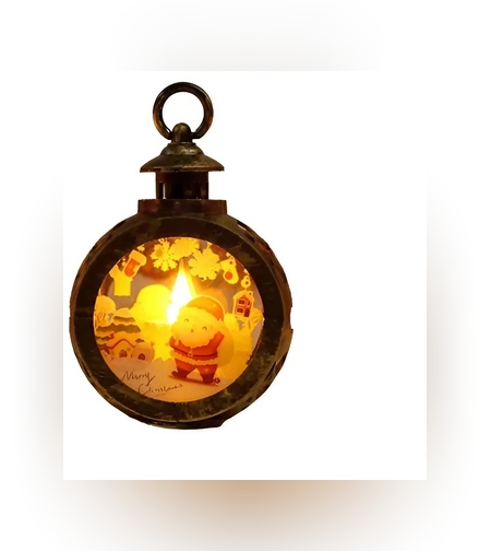 Decoratiune Craciun tip Felinare cu baterii, 13.5 x 9 cm,Lumanare cu geam si inscriptie Mos Craciun,lumina alb cald,baterii incluse,Bronz Auriu