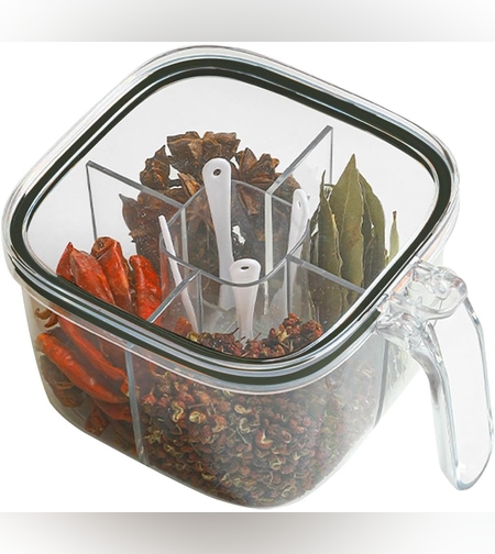 Cutie Depozitare Alimente, Flippy, din Plastic/Silicon, 20 x 10 x 10 cm, 5 Compartimente, Alb/Verde