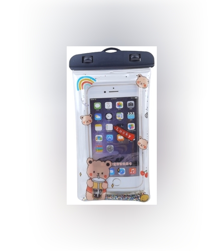 Husa subacvatica Glitter Kids Waterproof Flippy, Snowproof, Universala, cu Snur, pentru telefon sau documente, Lucky Bear, Negru