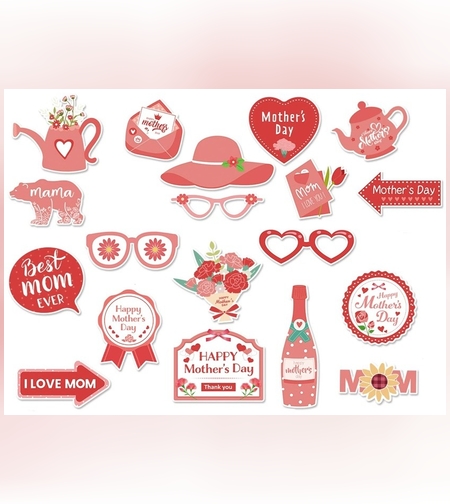 Set 18 Accesorii pentru Petrecere, Flippy, Props pentru Photo Corner, Tematica Ziua Mamei, Multicolor