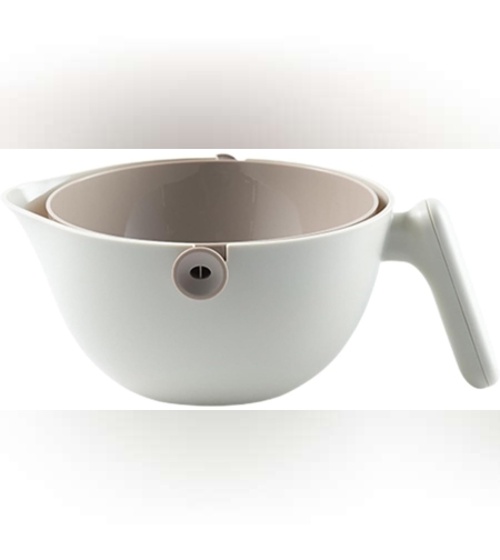 Bol cu Doua Straturi, Flippy, pentru Fructe, Legume, cu Cos de Scurgere a Apei, 2L, din ABS+PP, 29.9 x 22.5 x 11.8 cm, Alb - Gri