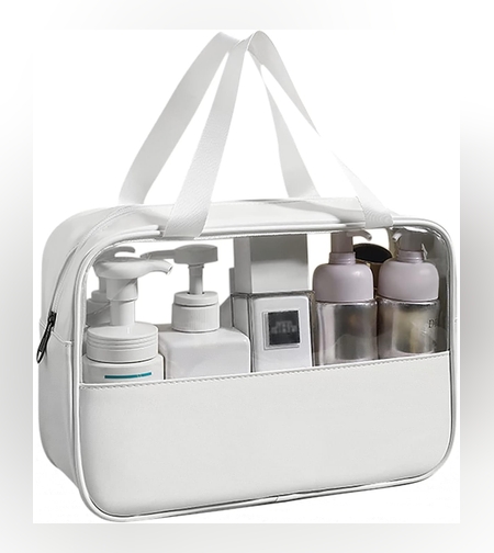 Geanta cosmetice Flippy, pentru voiaj sau organizare, material PVC/textil, impermeabila, portabila, 26 x 15 x 10 cm, alb