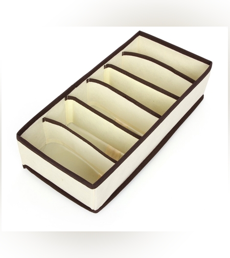 Cutie De Depozitare, Flippy, Pentru Lenjerie, Sosete Si Sutiene, Material Textil, 6 Compartimente, 32 x 16 x 10 cm, Culoare Bej