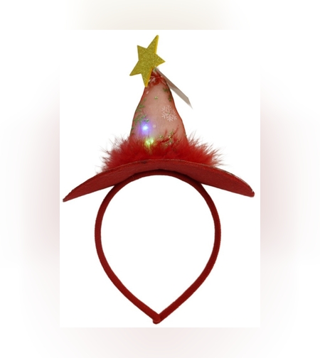 Bentita/cerc tip palarie de Craciun, culoare rosie cu led, marime standard, Flippy