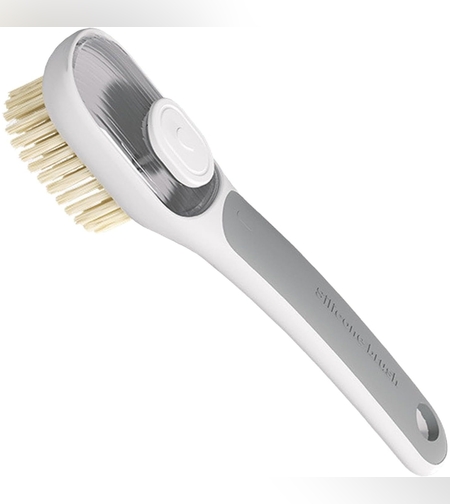 Perie Multifunctionala 2 in 1, Flippy, Perie Densa/Perie din Piele de Caprioara, cu Recipient Lichid, Maner Lung, 20.1x 4.3 x 5 cm, Gri