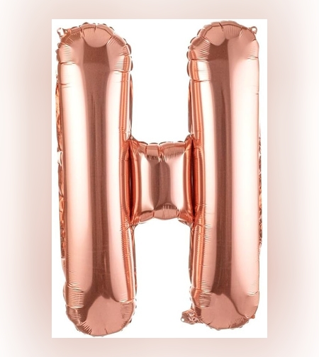 Balon Folie Metalizata Litera H, Flippy, 100 cm, Umflati cu Heliu sau Aer, Ambalaj Individual, Pai inclus, Rose Gold