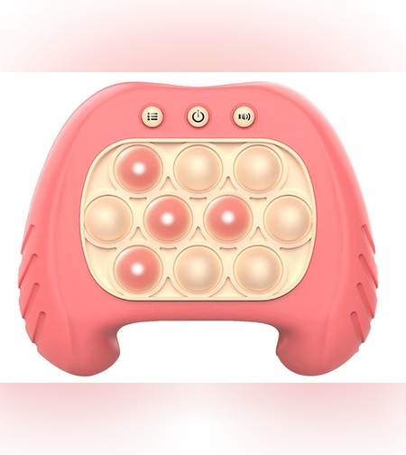 Joc Pop It, Flippy, consola, joc interactiv, antistres, cu baterii, Abs si silicon, Roz, 12 x 10 x 5.8 cm