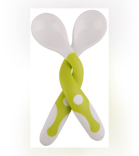 Set 2 Tacamuri pentru Bebelusi, Flippy, fara BPA, Maner din silicon,14.5 x 3.3 cm, Flexibile, +6 luni, Alb/Verde