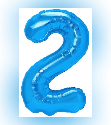 Balon din Folie Metalizata Flippy, Figurina Cifra, Tema Aniversare 40 cm, Ambalaj Individual, Pai inclus, Umflare cu Aer sau Heliu, Albastru, Cifra 2