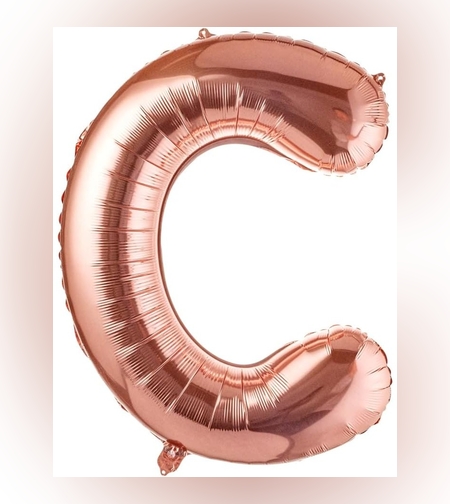 Balon Folie Metalizata Litera C, Flippy, 80 cm, Umflati cu Heliu sau Aer, Ambalaj Individual, Pai inclus, Rose Gold