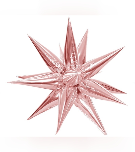 Balon din Folie Metalizata, Flippy, Figurina Stea 3D, 66 cm, Ambalaj Individual, Pai inclus, Umflare cu Aer sau Heliu, Roz