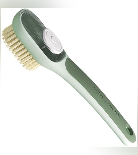 Perie Multifunctionala 2 in 1, Flippy, Perie Densa/Perie din Piele de Caprioara, cu Recipient Lichid, Maner Lung, 20.1x 4.3 x 5 cm, Verde