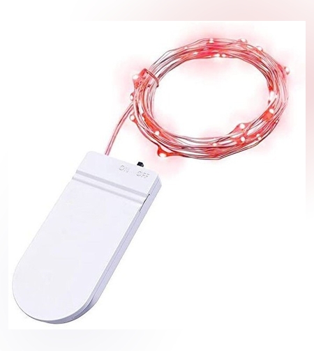 Instalatie Craciun, 5 metri, 50 LED-uri, Rosu, cu baterii, fir cupru, liniar, interior/exterior, Flippy