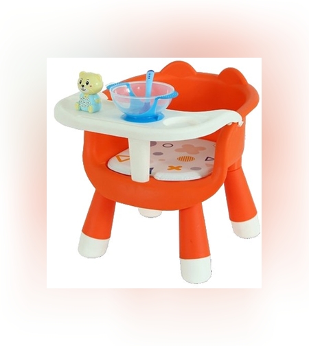 Scaun de Masa pentru Copii, Flippy, 2 in 1, Tavita Detasabila, Spatar Ergonomic, +6 Luni, Inaltime 36 cm, Portocaliu