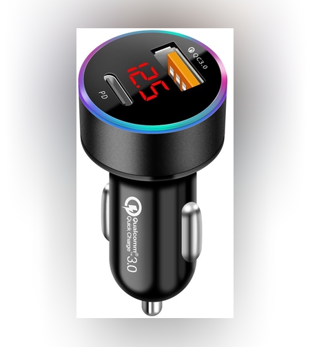 Incarcator Auto 2 in 1, Flippy, Port USB Fast Charge QC3.0 si Type C, PD 20W, Negru