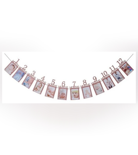 Banner pentru Poze, Flippy, 15.2x10.2 cm, Tema Prima Aniversare, Model Primele 12 Luni, Rola Ata Inclusa, Roz