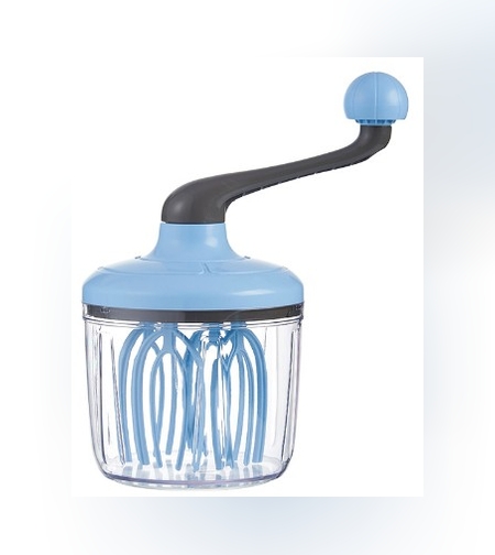 Mixer Manual, Flippy, pentru Oua Smantana Frisca Aluat, Maner Plastic, Usor de Utilizat si Depozitat, Bol Transparent, 24.5 x 11.5 cm Albastru