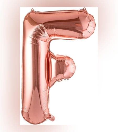 Balon Folie Metalizata Litera F, Flippy, 80 cm, Umflati cu Heliu sau Aer, Ambalaj Individual, Pai inclus, Rose Gold