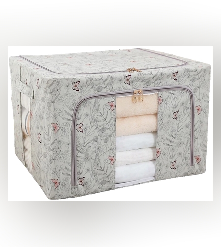 Cutie Depozitare, Flippy, 66L, din Material Textil, 50 x 40 x 33 cm, pentru Haine si Lenjerii, Model Fluturasi, Gri