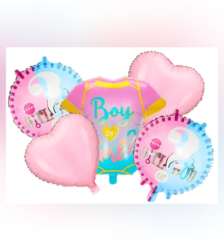 Baloane pentru GENDER REVEAL, Flippy, Model Petrecere, Set din 5 bucati, din folie de aluminiu, 55 x 61.5 cm Roz Albastru